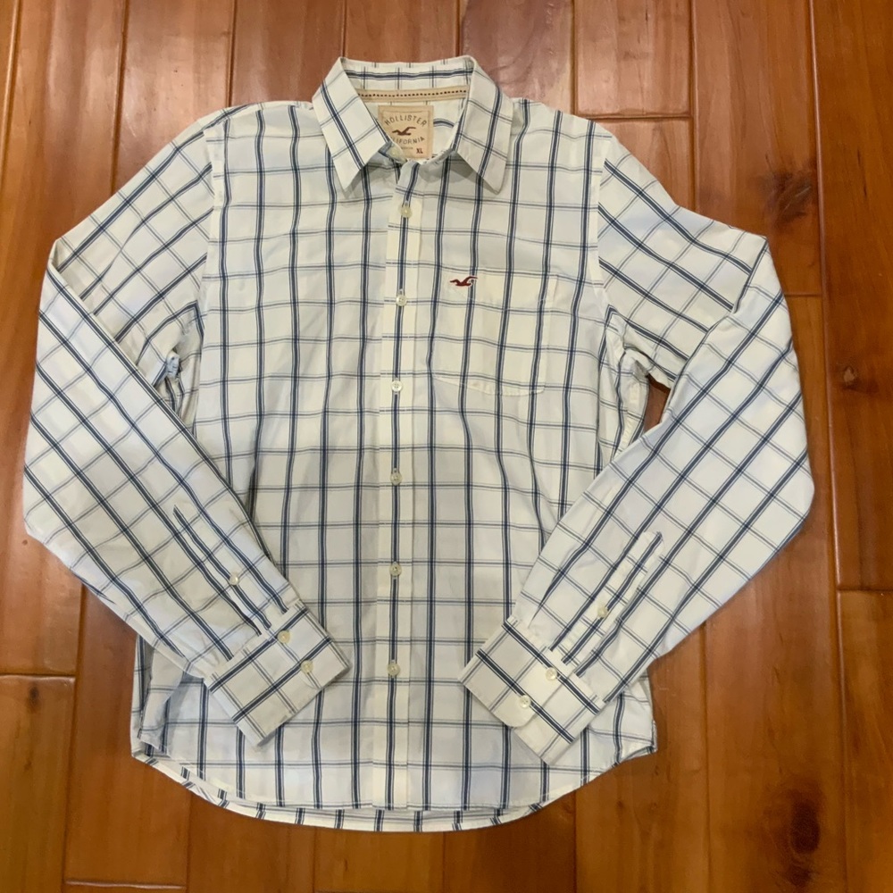 Hollister White & Black Button Down Long Sleeve Size XL